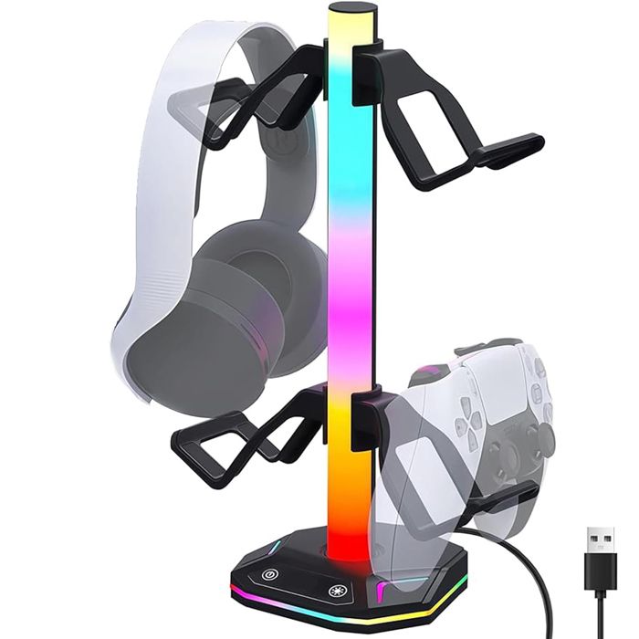 Support Casque-Support Manette-10 Modes dÉclairage RGB Avec 2 Ports USB-A Pour Transmission-Gamer Accessoire Accessoire Gaming