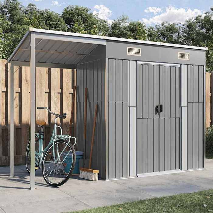 Gris Abri de jardin avec toit allongé gris clair 277x107x181 cm en acier - Cabanes & abris de jardin H6052