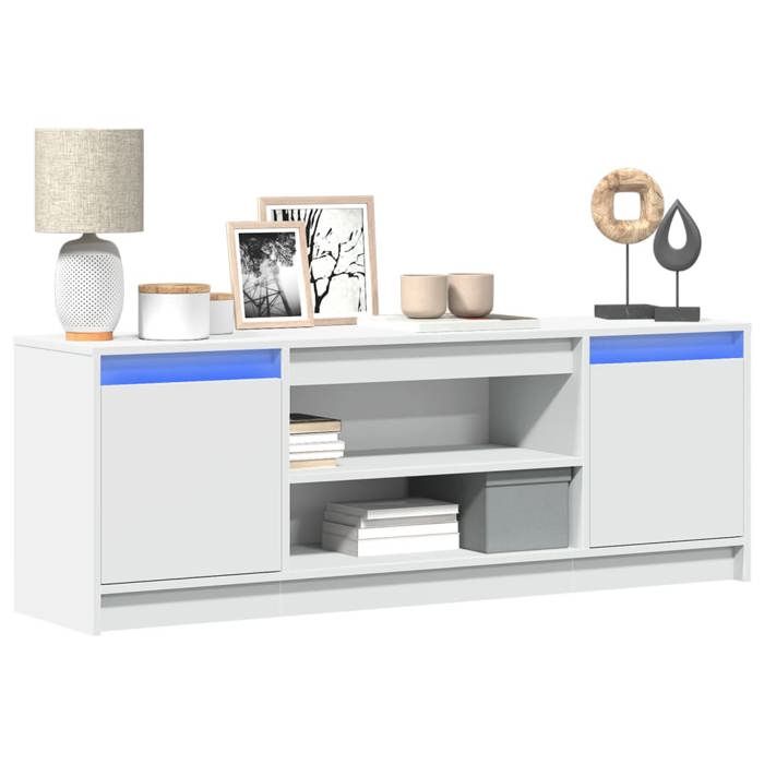 Banc TV Blanc Magnifique - Meuble TV - Armoire TV Pour Téléviseur - avec LED blanc 1395x34x50cm - Bois dingénierie CL5634454