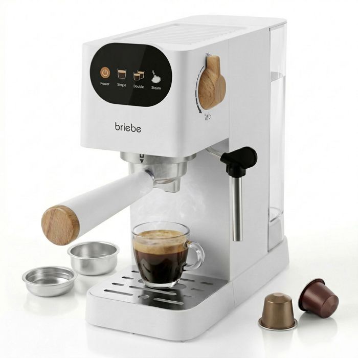 Nordic Machine à Café Expresso 20 Bars Compatible avec Capsules Nespresso 12L Briebe EC1180WHT 1350W Blanc - Briebe
