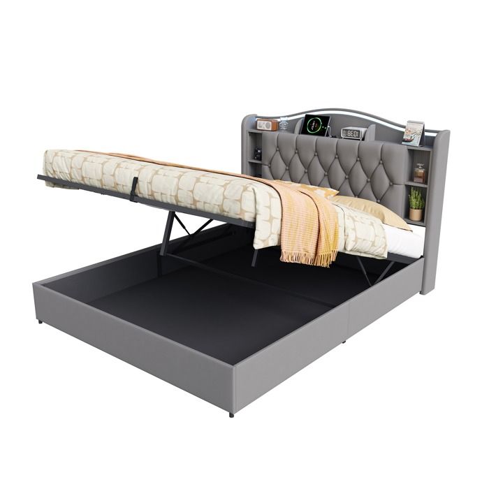 Lit 140x190 avec rangement USB et LED litcoffre 140x190 coffre cadre de lit 140x190lit coffre 140x190 lit double 2 places Gris