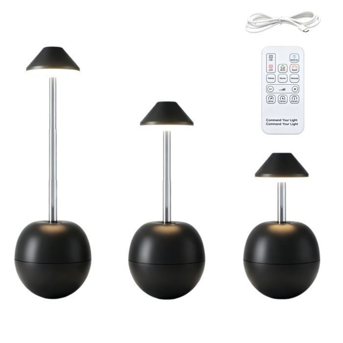 Lampe de bureau rechargeable lumière d’ambiance LED hauteur réglable éclairage RGB multicolore réglage de la luminosité noir Lampe de bureau rechargeable lumière d’ambiance LED hauteur réglable éclairage RGB multicolore réglage de la luminosité noir