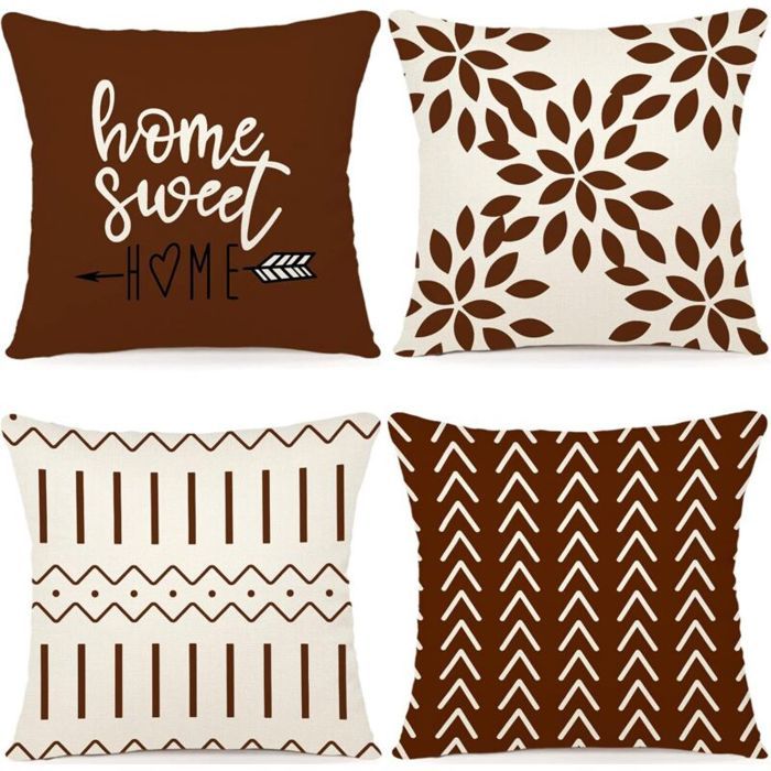 Lot de 4 Housse de Coussin Décoratif Canapé Taie doreiller Decoration Canapé Housses de Coussin en Lin dextérieur Housse de
