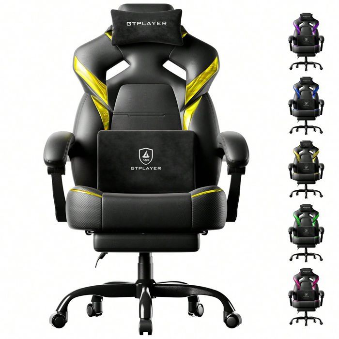 Chaise gaming ergonomique GTPLAYER PU jaune 55 x 51 x 130 cm - vue 2
