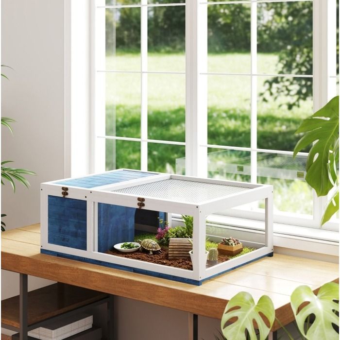 Terrarium pour tortue en bois avec couvercle ouvrant parois extensibles vitres 91 x 605 x 32 cm ORVRYN