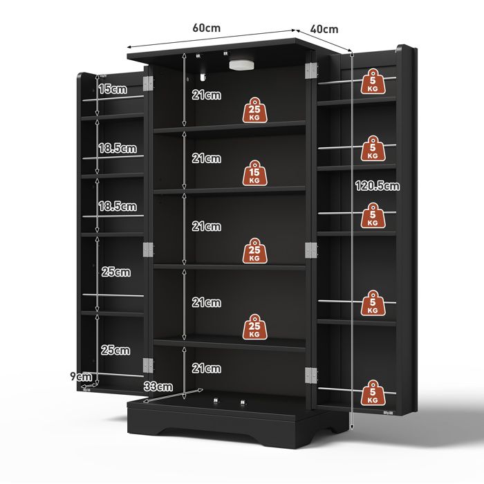 HOMVRA Buffet de cuisine 2 portes 60 x 40 x 1205 cm avec LED à capteur étagère réglable MDF noir