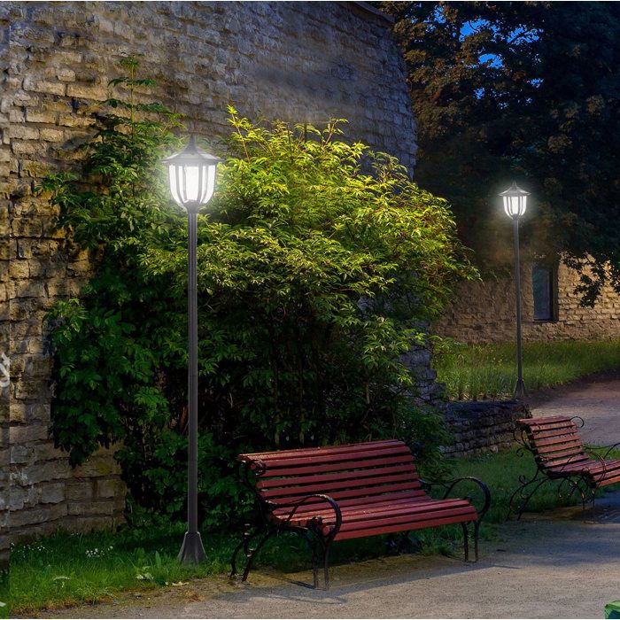 WOVREO Lampadaire de jardin solaire LED 177 cm noir 6 LED blanc froid IP44 Ø 26 5 cm