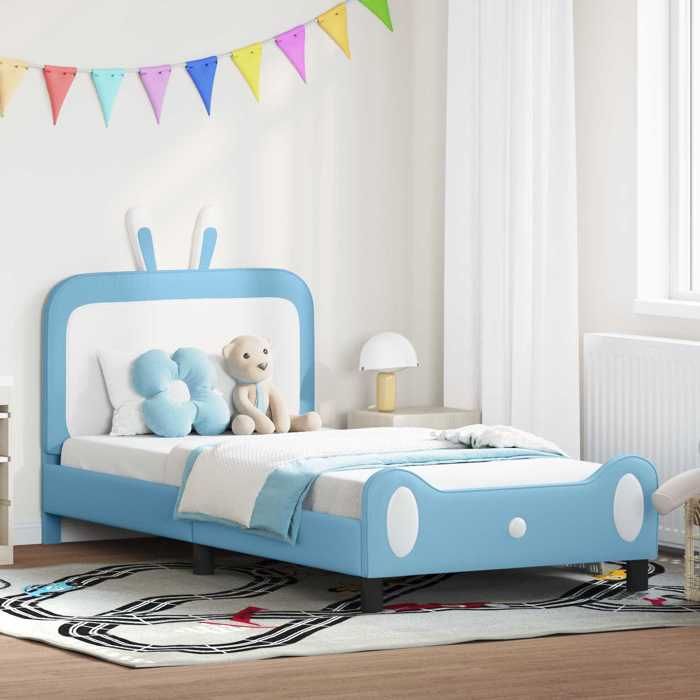 BONNEVIE - 1parcel - Cadre de lit pour enfants - Lit garçon/fille - Lit chambre - avec tête de lit Bleu 90 x 200 cm PU - meuble de