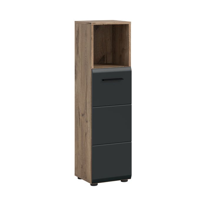 [en.casa] Colonne de salle de bain 30 x 30 x 110 cm noir mat et décor chêne Nox