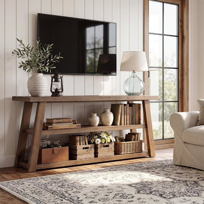 Meuble TV - LITTLE TREE - Little Tree - 160×35×65 cm - Bois massif - 3 étagères ouvertes