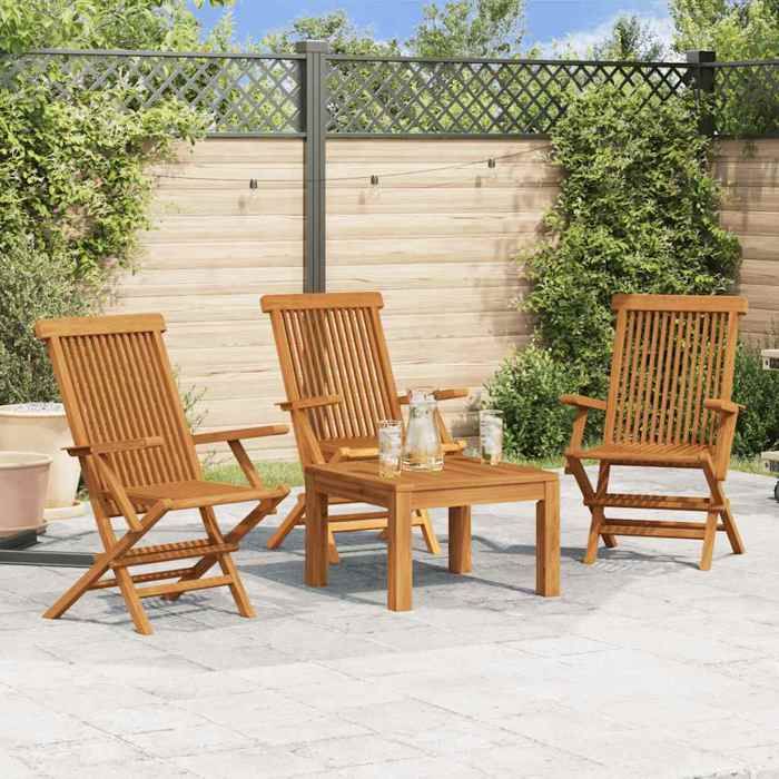 Chaises de jardin lot de 3 Bois de teck massif - Cadre durable - design élégant(223)