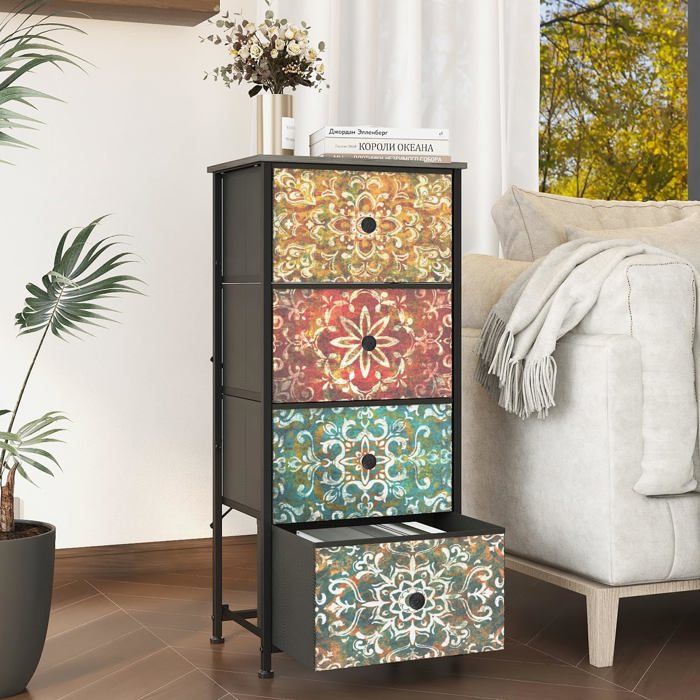 Commode À 4 Tiroirs En Tissu - Meuble Étroit - Armoire De Rangement - Table De Maquillage De Style Bohémien - Armoire De Rang[F197]