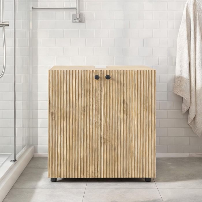 Meuble sous lavabo 60x39 8x58 5 cm panneau de particules MDF 2 portes fermeture amortie