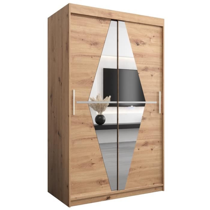 Armoire 2 Portes Coulissantes Avec Miroir LUX 2 - 245,5x200x64 Cm, Système HETTICH Silencieux, Blanc/argent