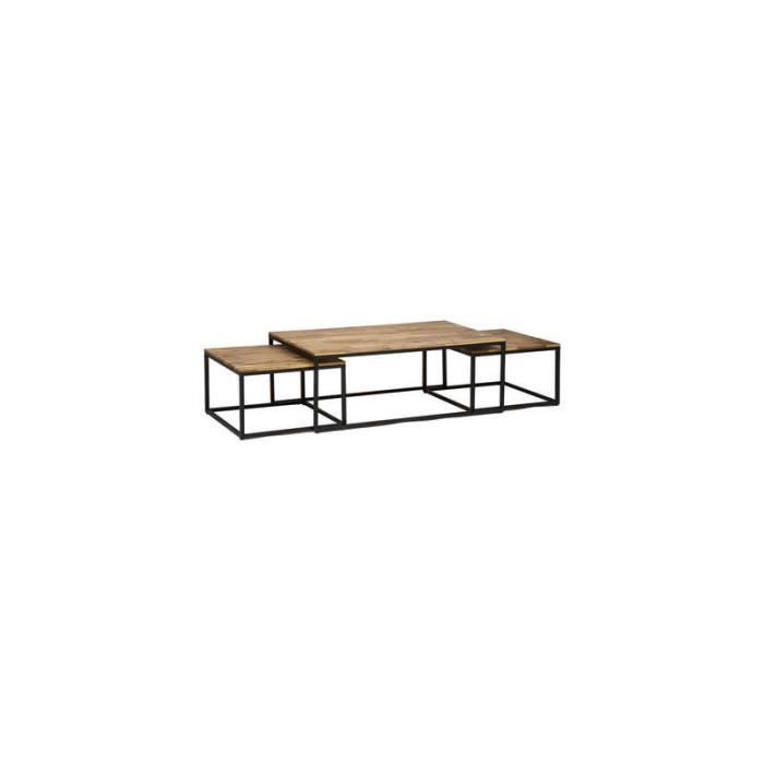 tables d'appoint - ac-déco - lot de 3 tables gigognes en bois et métal - noir - l 120 x p 70 x h 45 cm