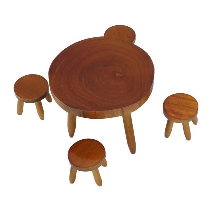 1:12 Maison De Poupée Meubles Miniatures Table à Manger En Bois Avec Ensemble De Modeles De 6 Chaises