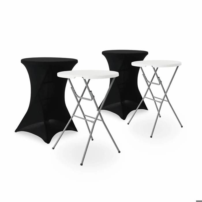 sweeek Lot de 2 tables hautes de réception – GALA – Mange debout pliables Ø80cm x 110cm + 2 housses en polyester noires GALA +