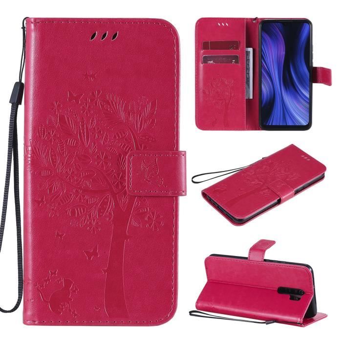 Housse Xiaomi Redmi 9 - avec Support PU Cuir Etui Portefeuille Protection Coque Xiaomi Redmi 9 (6.53) - Rose
