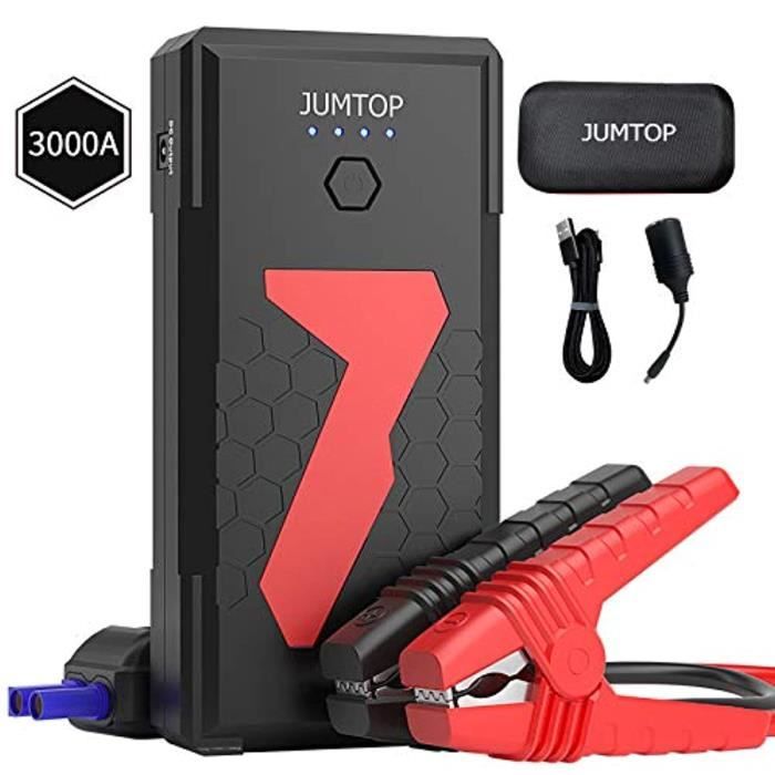 JUMTOP Booster Batterie Voiture 3000A Peak 22000mAh Chargeur Batterie Voitures (10L Gas/8L Diesel Engine) Portable Car Jump Starter