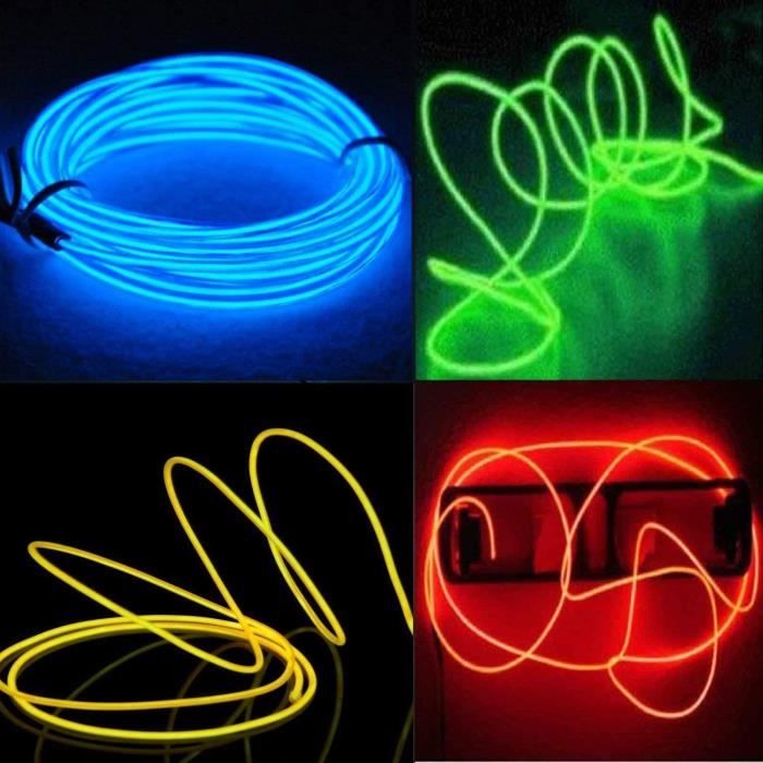 Fil EL, 4x 5m Lumineux coloré Nylon Flexible Lumiere, LED Cable
