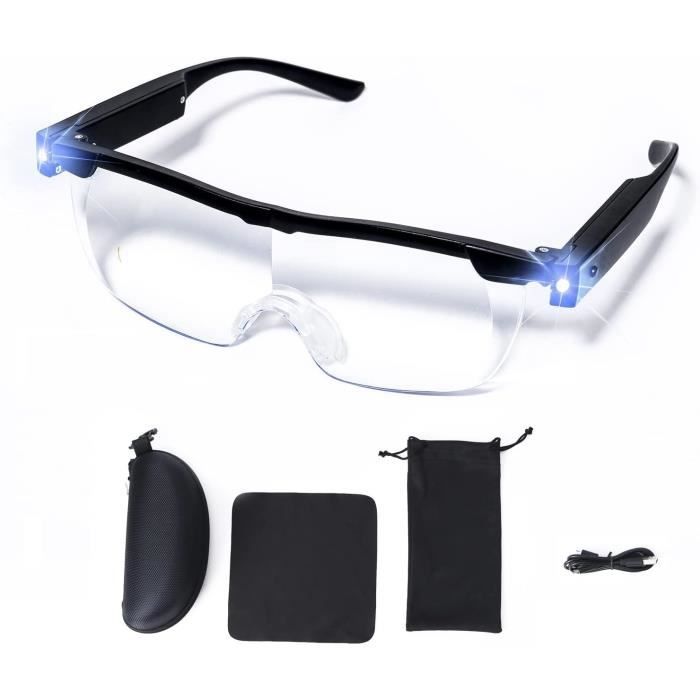 Lunette loupe avec lampe Led incorporée  Acheter lunettes de lecture avec  lumière Led intégrée : Homme , femme, Pas cher