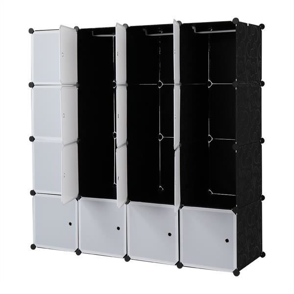 organisateur de 16 cubes, étagères de rangement empilables, armoire de placard multifonctionnelle avec tringle de suspension