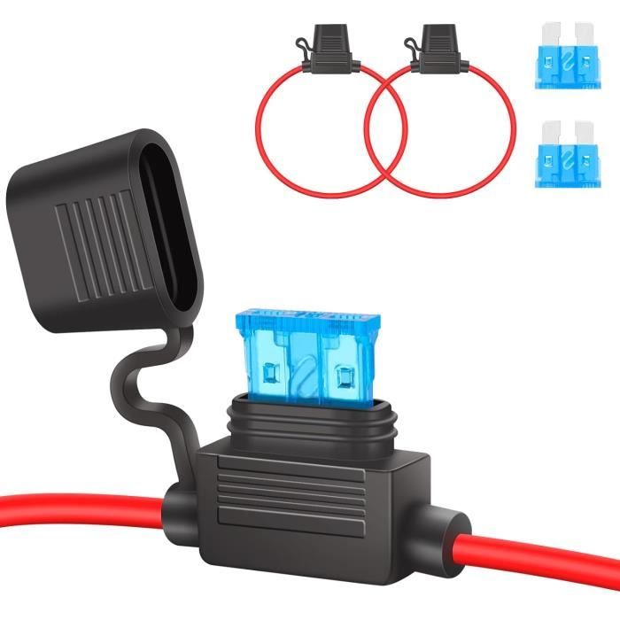 Porte-fusible en ligne 12V standard - Lot de 2 - 15A - Noir - Plastique