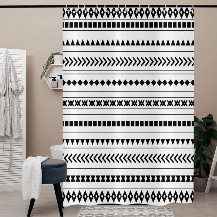 Rideau De Douche Boho 150X180, Noir Et Blanc Rideau De Douche Ferme