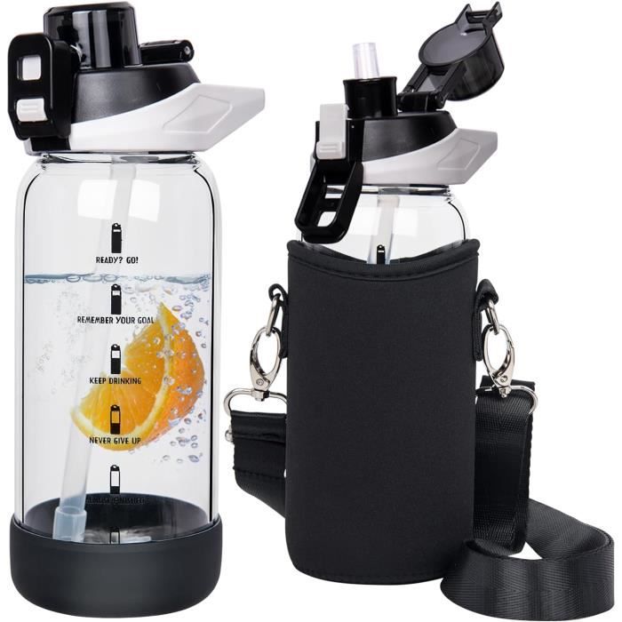 Gourde En Verre 0.6L DEARRAY Avec Paille – Borosilicaté Anti-Fuite Enfants École