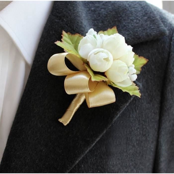 Broche fleur de mariée fleur de mariée corsage boutonnière soyeux meilleur mariage  homme Blanc ivoire de mode Blanc ivoire - Achat / Vente broche Broche fleur  de mariée fleur Blanc -