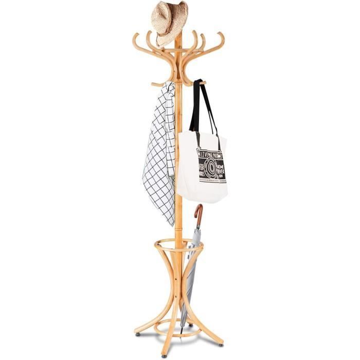 Porte Manteau sur Pied COSTWAY-avec 12 Crochets en Bois Massif pour Manteaux Chapeaux Parapluie 51 x 51 x 184 CM-Naturel Porte Manteau sur Pied COSTWAY-avec 12 Crochets en Bois Massif pour Manteaux Chapeaux Parapluie 51 x 51 x 184 CM-Naturel