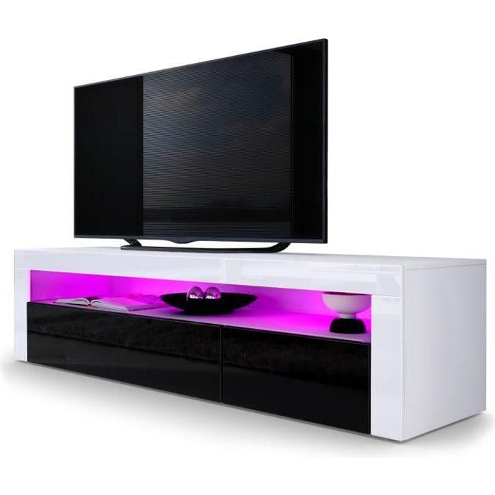 Vladon Meuble TV bas Valencia en Blanc mat - Noir haute brillance - Blanc haute brillance Vladon Meuble TV bas Valencia en Blanc mat - Noir haute brillance - Blanc haute brillance