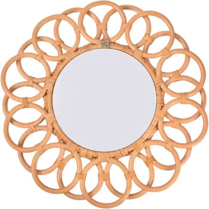 Miroir Mural En Rotin - Cadre En Osier Fait Main - Style Rustique Ferme - 30x20 Pouces