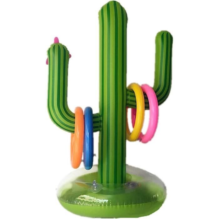 Jeu Gonflable Lancer D'anneaux Pour Piscine - 1 Cible Cactus + 4 Anneaux Colorés + Pompe Manuelle - Jouet été, Fête Hawaïenne - 2