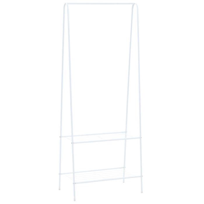 Portant à vêtements Penderie Mobile Classique - MEUBLE® - Blanc - 2 étagères