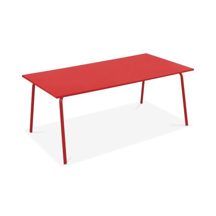 Table de jardin - Palavas - 180 x 90 x 72 cm - Acier - Rouge