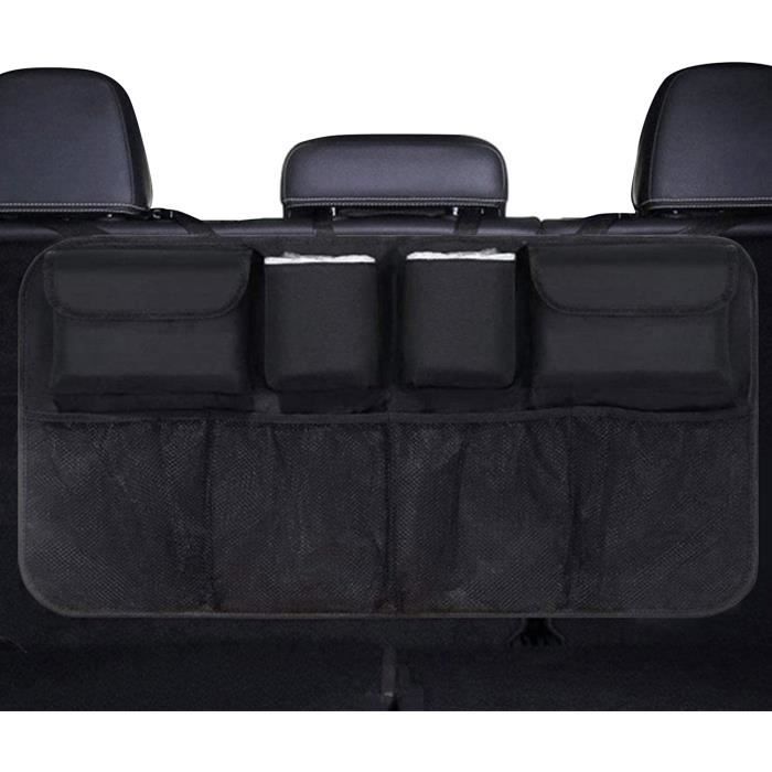 Organisateur Coffre Voiture à Suspendre Aux Sièges - Poches Filet, 90 Cm Large, Noir - 4