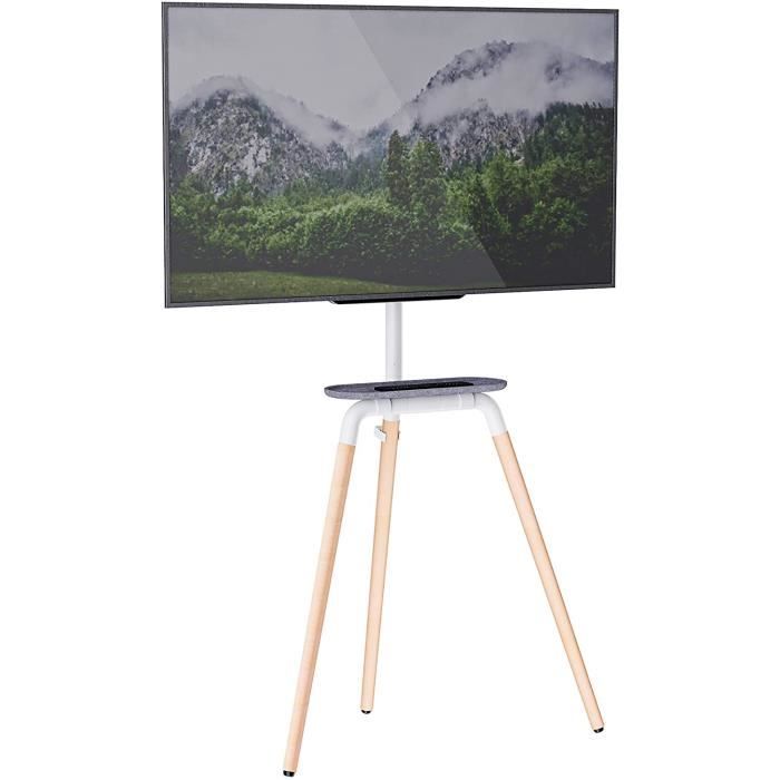 Support TV PUTORSEN Premium Wood Easel, Support de trépied TV réglable pour  écran LCD LED 45-65 pouces, support de sol TV pivotante avec plateau