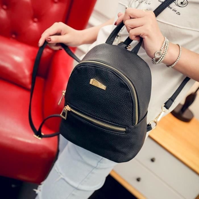 Sac à dos,Mode Mini sac à dos,Sac à bandoulière en cuir PU sac féminin-Noir  Noir - Cdiscount Bagagerie - Maroquinerie