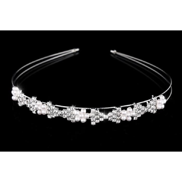 Diadème - Argenté - Strass - Noeuds papillon - Perles fleurs