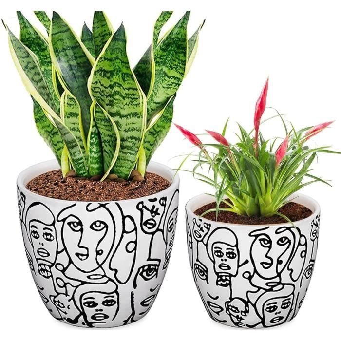 CODREAM Lot de 2 pots de fleurs en céramique – Pot de fleurs artistique en  porcelaine solide avec cache-pot décoratif – Blanc Gran - Cdiscount Jardin