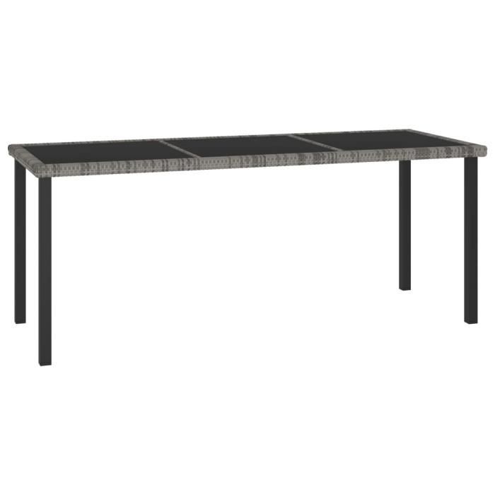 Table à dîner de jardin - Gris - 180x70x73 cm - Résine tressée