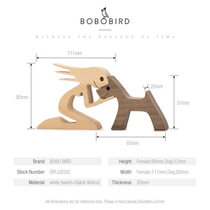 Sculpture Bois Chien Et Femme - Décoration Amour Animaux Cadeau Amoureux Des Chiots
