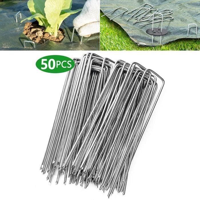LSRVNM 50 Piquets De Jardin Avec Rondelles, Piquets De Fixation En Acier Galvanisé Inoxydable, H150mm X L40mm X 3mm, Sardines De Fixation De Camping Pour Toile De Paillage, Le Treillis