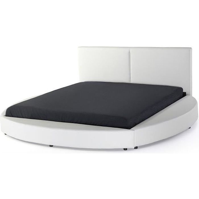 Lit design en cuir - lit rond 180x200 cm - blanc - sommier inclus - Laval -  Cdiscount Maison