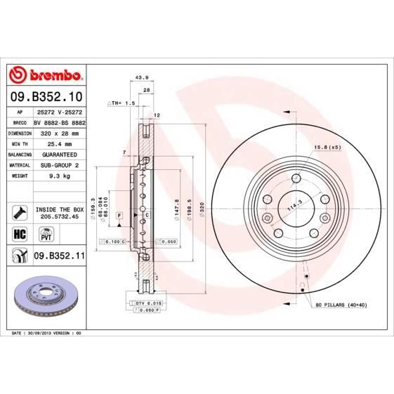 09.B975.11 BREMBO Prime Disque de frein 256x22mm, 4, ventilé de l