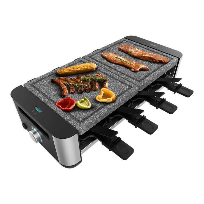 Cecotec Raclette Cheese&Grill 16000 Inox AllStone 8 personnes Grill de 1400 W Thermostat réglable Surface mixte