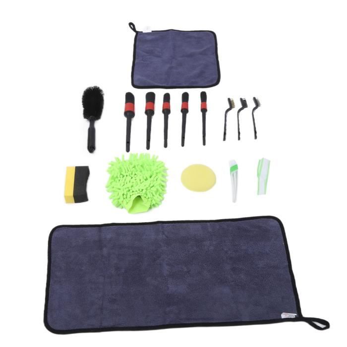 Cikonielf Kit d'outils de nettoyage de voiture 16 pièces brosses de détail de voiture serviette de lavage trousse d'outils de