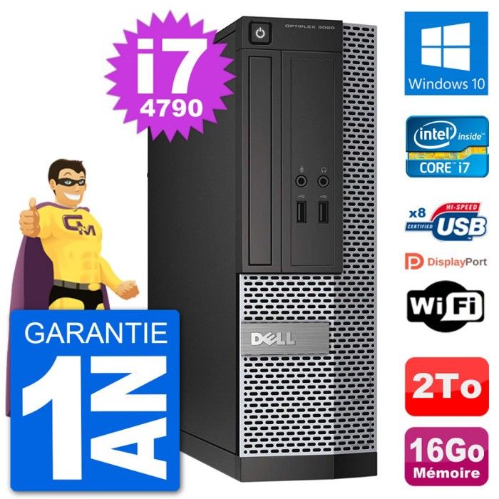 PC Dell Optiplex 3020 SFF i7-4790 RAM 16Go Disque Dur 2To Windows 10 Wifi