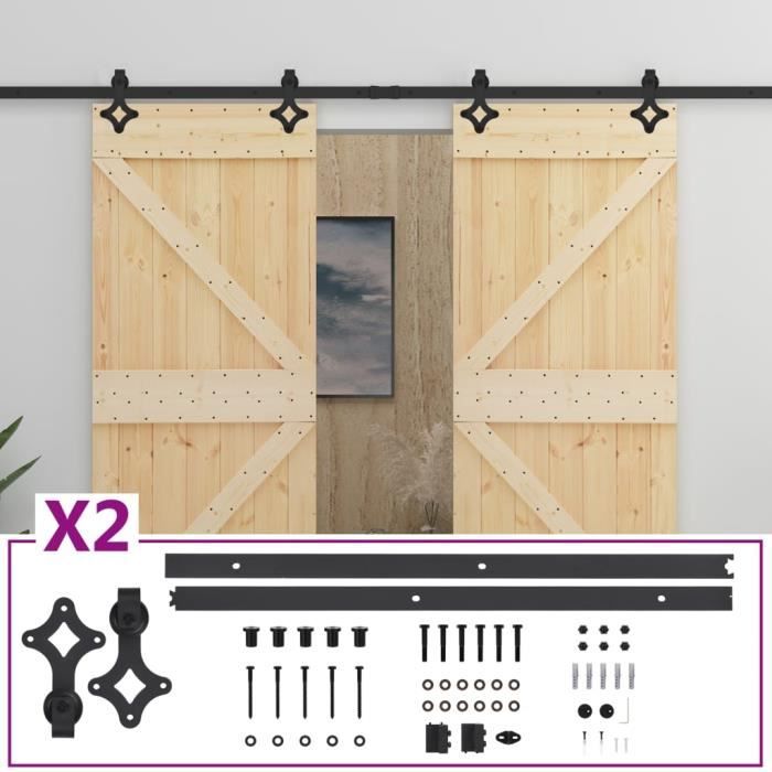 Porte Coulissante Avec Quincaillerie En Bois De Pin Massif Avec Finition Naturelle 90 X 210 Cm Vida Xl
